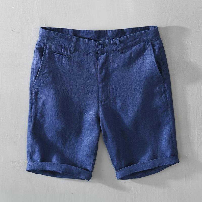 Short homme en lin uni avec cordon de serrage et poches Motif Buddha Stones