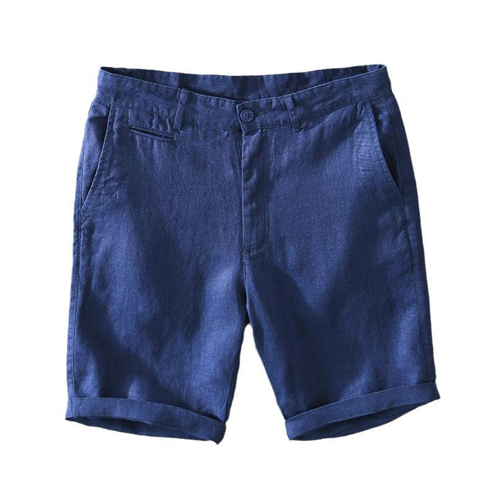 Short homme en lin uni avec cordon de serrage et poches Motif Buddha Stones