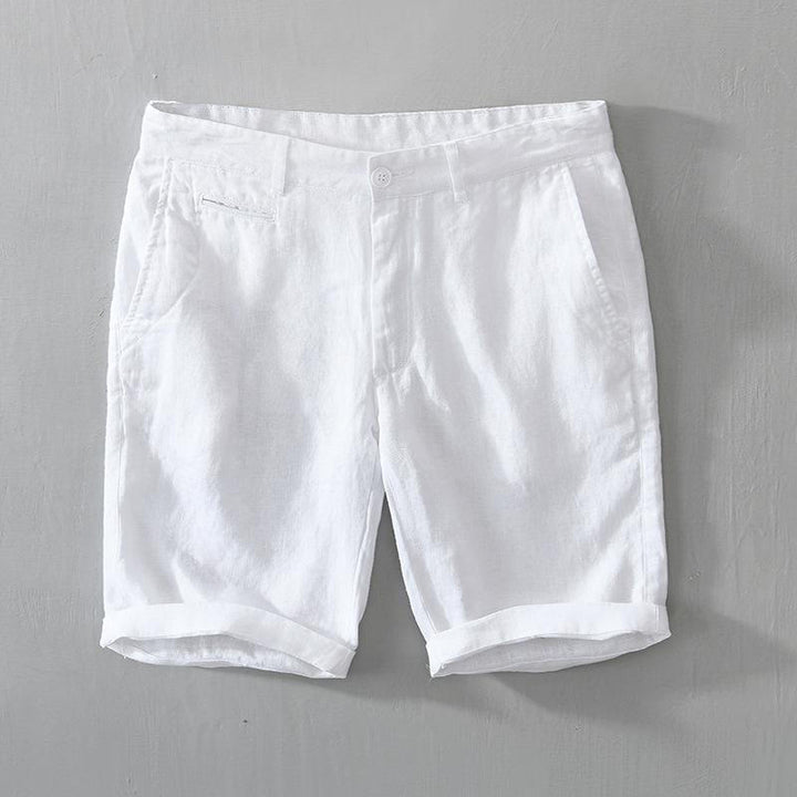 Short homme en lin uni avec cordon de serrage et poches Motif Buddha Stones
