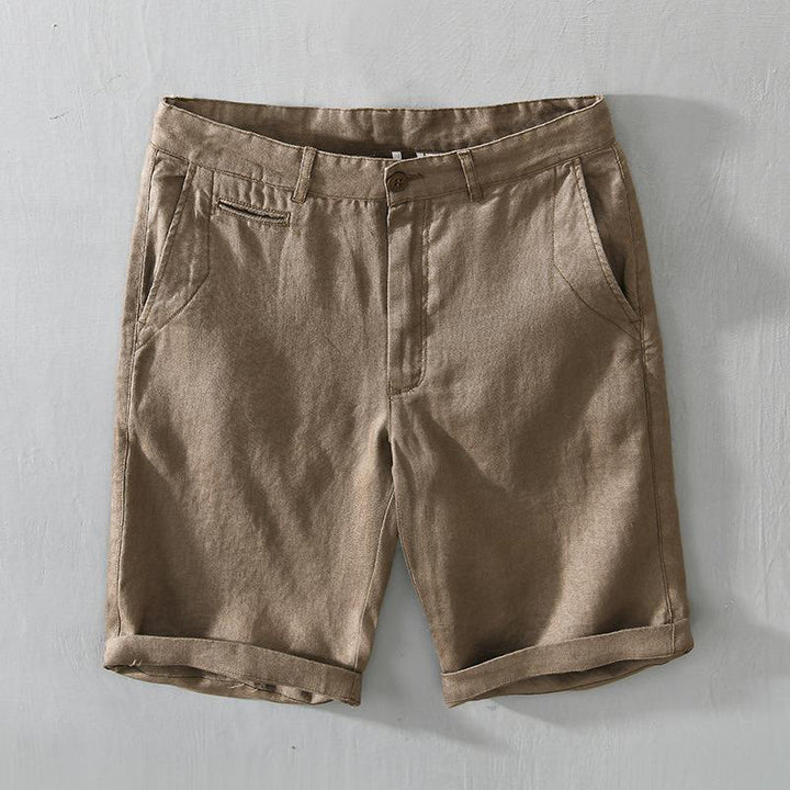 Short homme en lin uni avec cordon de serrage et poches Motif Buddha Stones