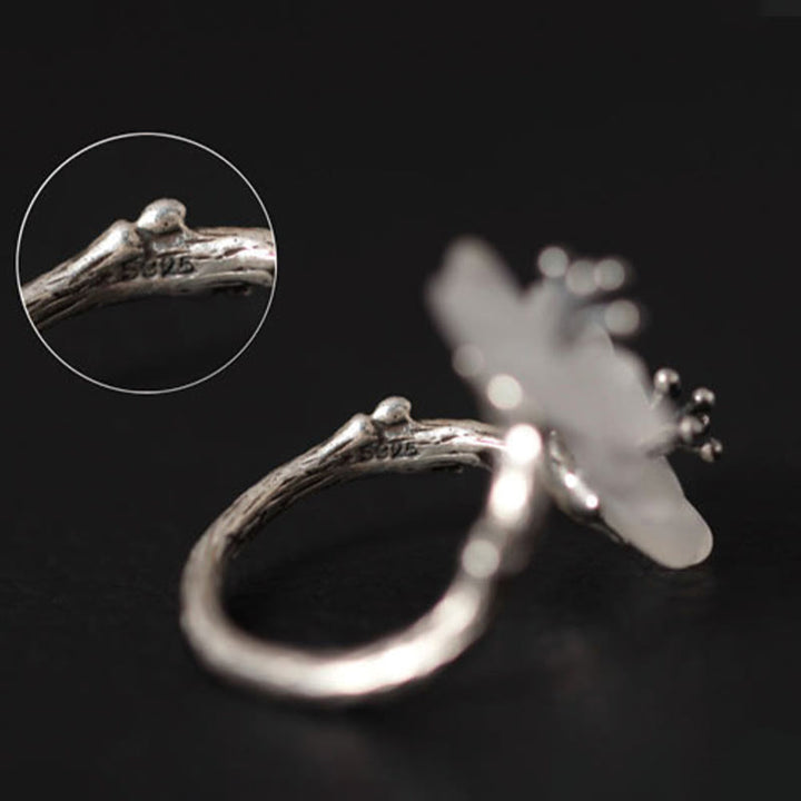Bague de protection réglable en argent Buddha Stones 925 avec double fleur de prunier et cristal blanc - image 10