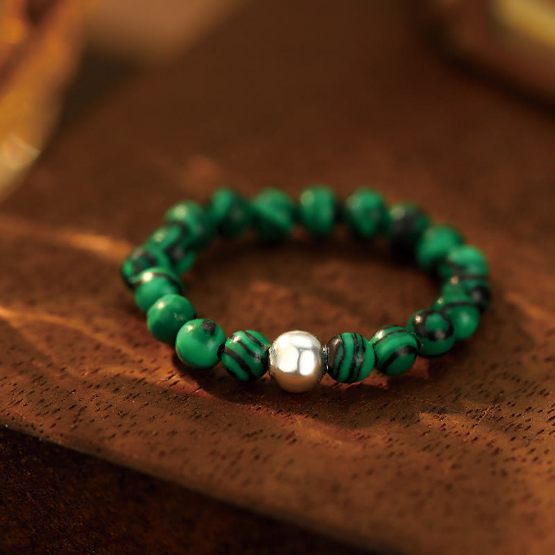 Bague élastique en argent sterling 925 avec Buddha Stones et perles de cristal, jade blanc et onyx noir, bénédiction