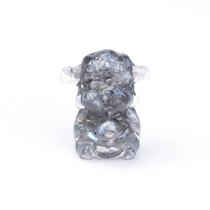 Buddha Stones Dieu de la richesse Cristal d'améthyste Résine Énergie Fortune Décoration de la maison - Labradorite 5,6*4,7*3,5 cm - image 23