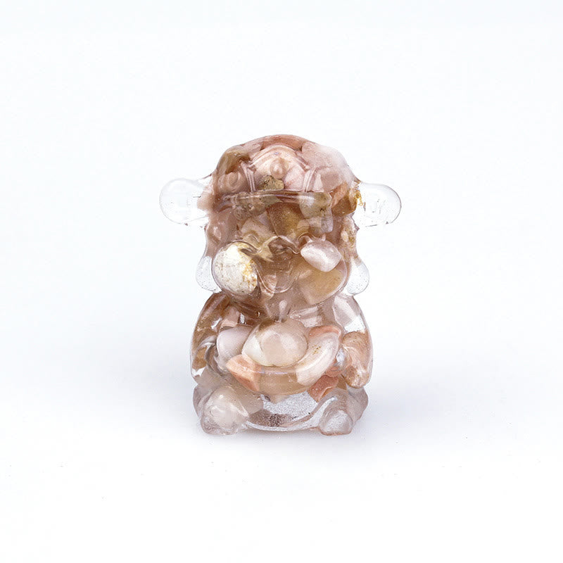 Buddha Stones Dieu de la richesse Cristal d'améthyste Résine Énergie Fortune Décoration de la maison - Agate Sakura 5,6*4,7*3,5 cm - image 9