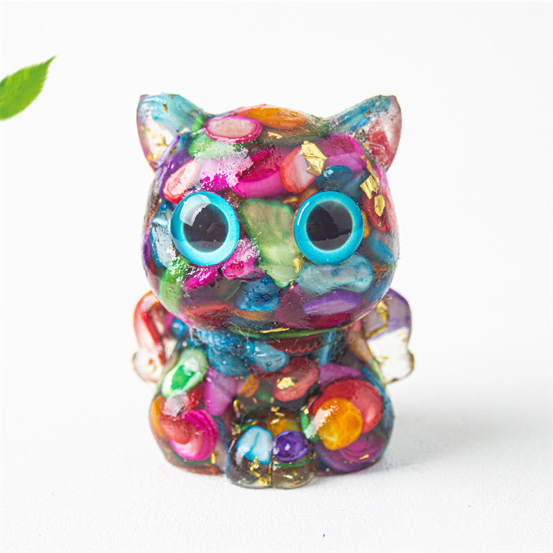 Buddha Stones Chat mignon Lazurite Lapis Lazuli Améthyste Obsidienne noire Aigue-marine Cristal Résine Décoration positive pour la maison - Coquillages colorés 5,5 x 4,5 x 3,5 cm - image 13