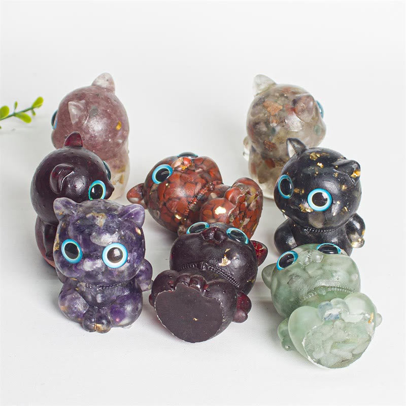 Buddha Stones Chat mignon Lazurite Améthyste Obsidienne noire Aigue-marine Cristal Résine Décoration positive pour la maison - image 18