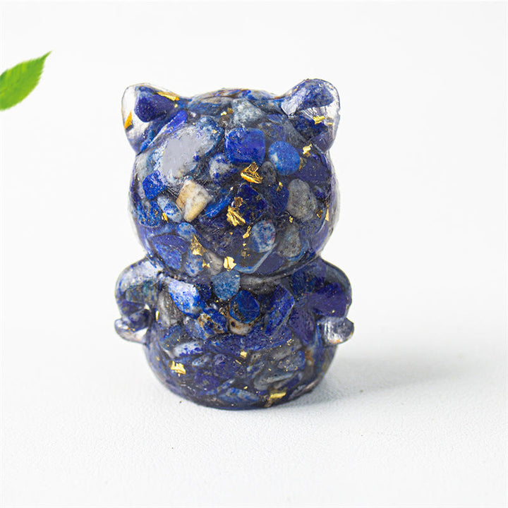 Buddha Stones Chat mignon Lazurite Lapis Lazuli Améthyste Obsidienne noire Aigue-marine Cristal Résine Décoration positive pour la maison - image 3