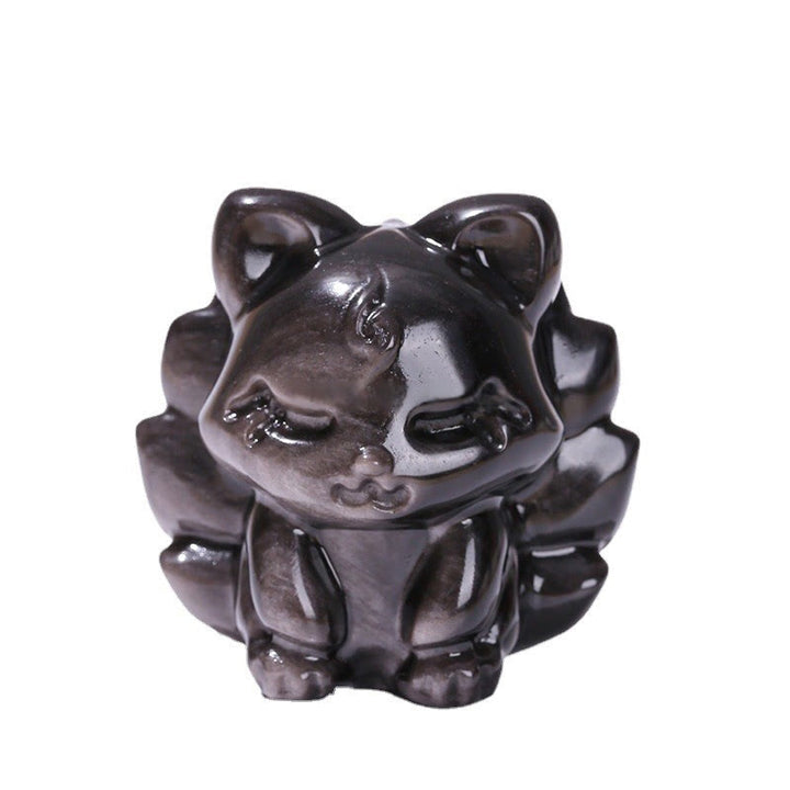 Buddha Stones en obsidienne naturelle argentée brillante, protection du renard à neuf queues, décoration de la maison - image 9