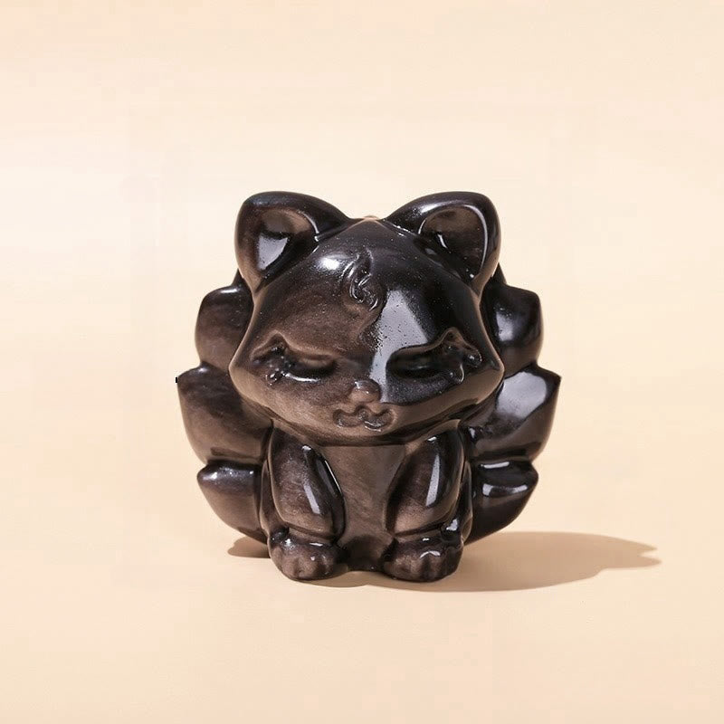 Buddha Stones en obsidienne naturelle argentée brillante, protection du renard à neuf queues, décoration de la maison - image 8