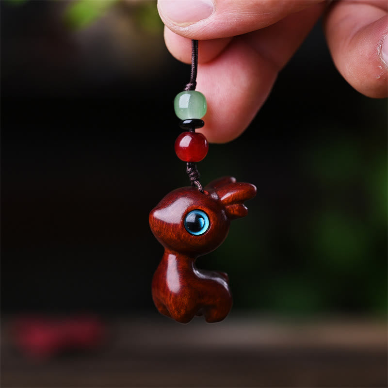 Buddha Stones Petite Feuille Bois de Santal Rouge Bois d'Ébène Bois de Santal Bois de Santal Vert Porte-Bonheur Mini Chat Cerf Apaisant Téléphone Décoration Suspendue - Cerf de Santal Rouge à Petites Feuilles - image 25