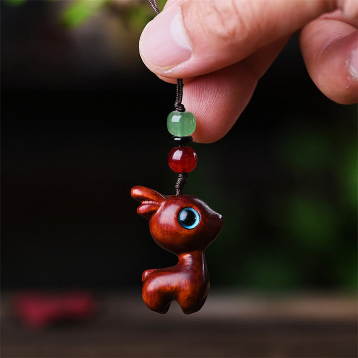 Buddha Stones Petite Feuille Bois de Santal Rouge Bois d'Ébène Bois de Santal Bois de Santal Vert Porte-Bonheur Mini Chat Cerf Apaisant Téléphone Décoration Suspendue - image 26