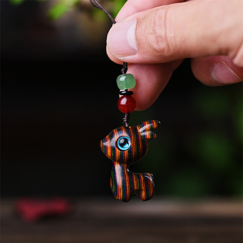 Buddha Stones Petite Feuille Bois de Santal Rouge Bois d'Ébène Bois de Santal Bois de Santal Vert Porte-Bonheur Mini Chat Cerf Apaisant Téléphone Décoration Suspendue - image 23