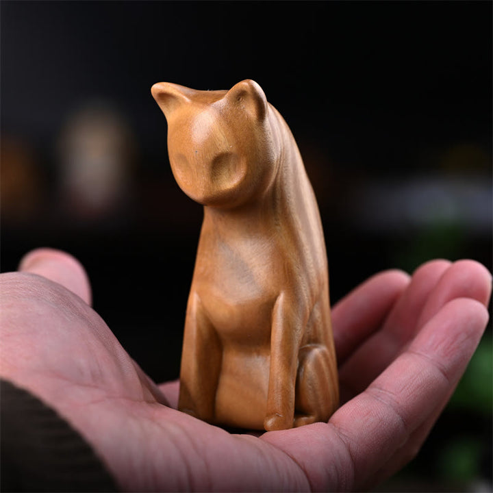 Buddha Stones Petit Chat Souris Bois de Santal Vert Palissandre Rouge Africain Paix Décoration de la Maison - Chat en bois de santal vert 9*4*4cm - image 7