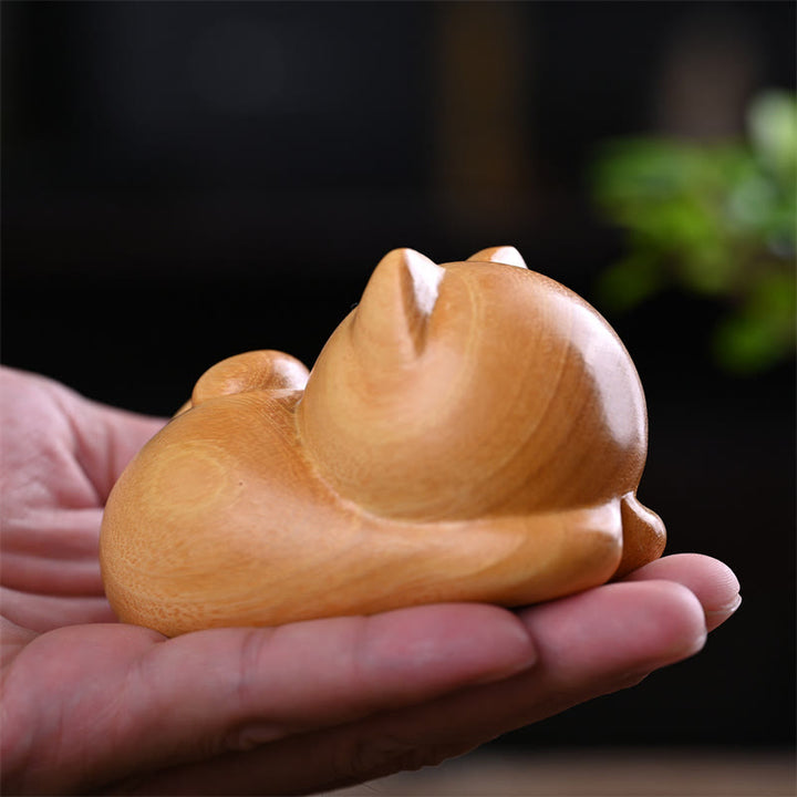 Buddha Stones Petit Chat Endormi Confiant Mignon Bois de Santal Guérison Décoration de Maison - Chat endormi 9 cm - image 12