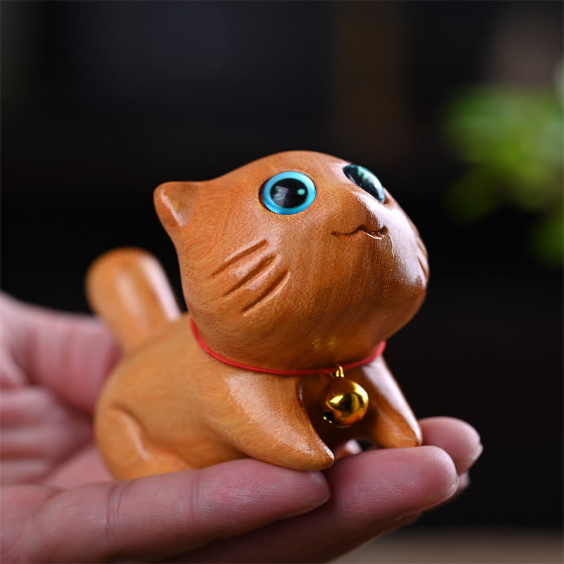 Buddha Stones Petit Chat Endormi Confiant Mignon Bois de Santal Guérison Décoration de Maison - Chat confiant 10 cm - image 0