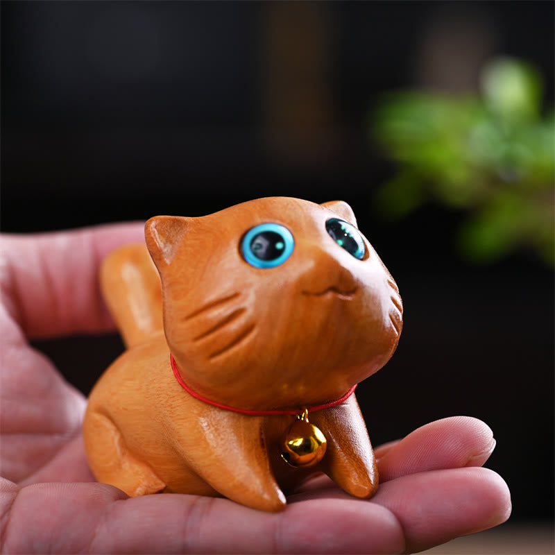 Buddha Stones Petit Chat Endormi Confiant Mignon Bois de Santal Guérison Décoration de Maison - image 1