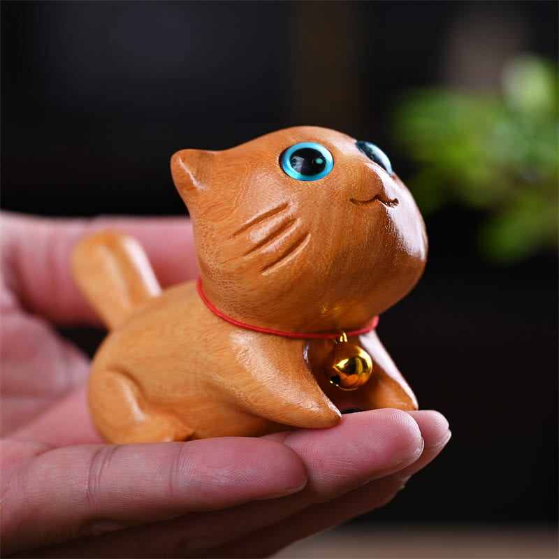 Buddha Stones Petit Chat Endormi Confiant Mignon Bois de Santal Guérison Décoration de Maison - image 3