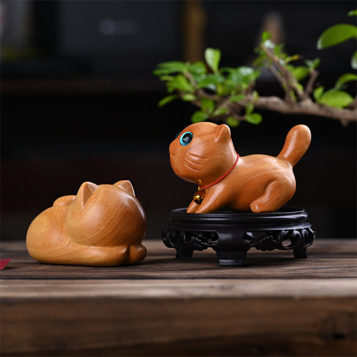 Buddha Stones Petit Chat Endormi Confiant Mignon Bois de Santal Guérison Décoration de Maison - image 8