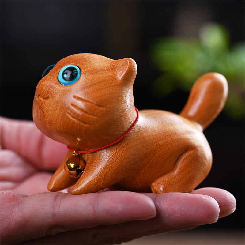 Buddha Stones Petit Chat Endormi Confiant Mignon Bois de Santal Guérison Décoration de Maison - image 4