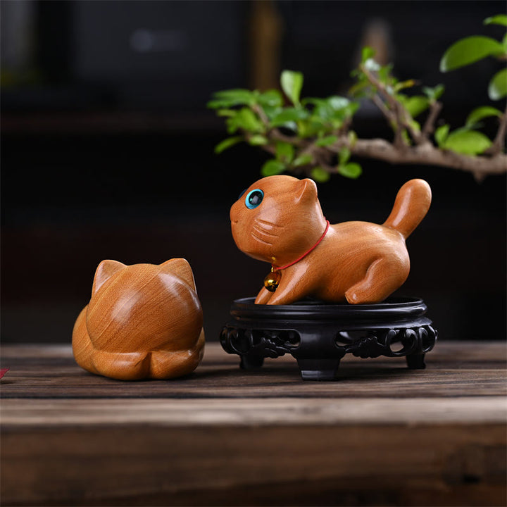 Buddha Stones Petit Chat Endormi Confiant Mignon Bois de Santal Guérison Décoration de Maison - image 10