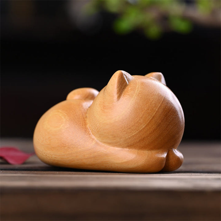 Buddha Stones Petit Chat Endormi Confiant Mignon Bois de Santal Guérison Décoration de Maison - image 13
