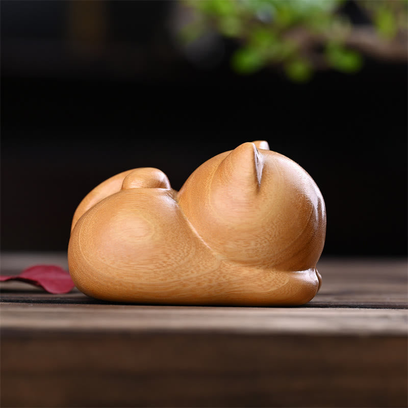 Buddha Stones Petit Chat Endormi Confiant Mignon Bois de Santal Guérison Décoration de Maison - image 15