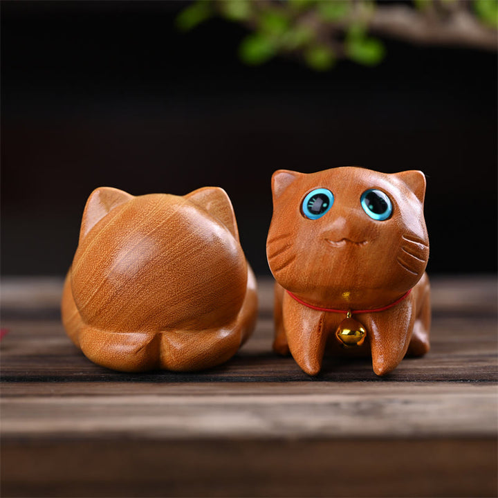 Buddha Stones Petit Chat Endormi Confiant Mignon Bois de Santal Guérison Décoration de Maison - image 9