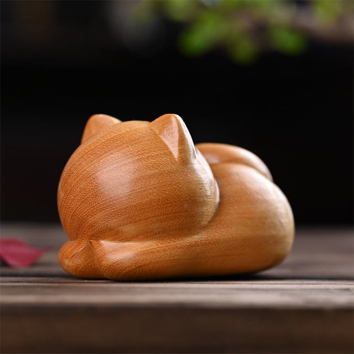 Buddha Stones Petit Chat Endormi Confiant Mignon Bois de Santal Guérison Décoration de Maison - image 13