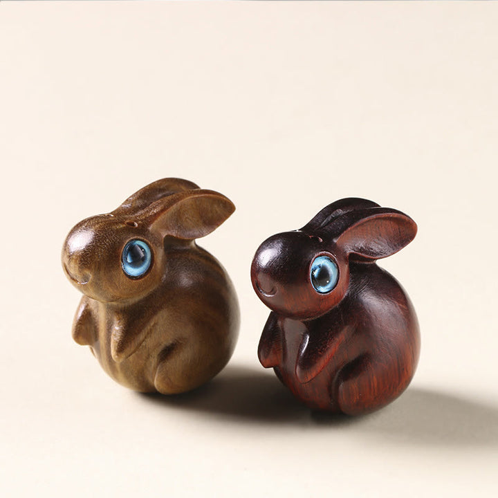 Buddha Stones Petite Feuille Bois de Santal Rouge Bois de Santal Vert Mini Lapin Porte-Bonheur Décoration de Relaxation