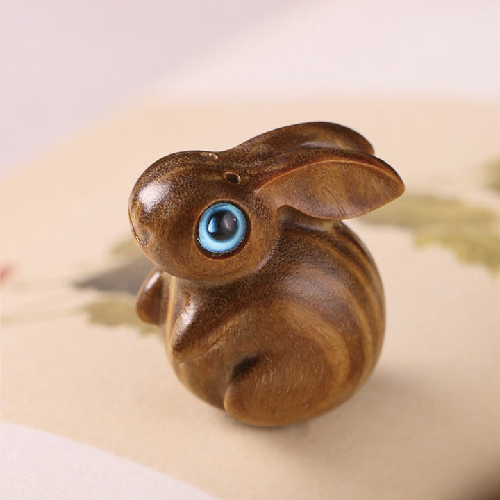 Buddha Stones Petite Feuille Bois de Santal Rouge Bois de Santal Vert Mini Lapin Porte-Bonheur Décoration de Relaxation