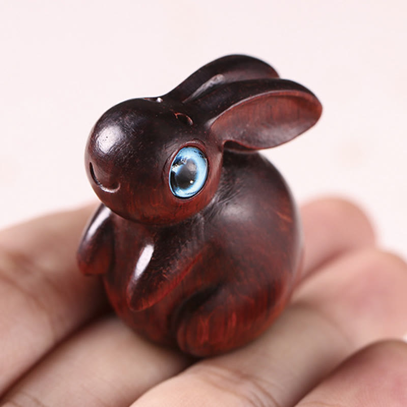 Buddha Stones Petite Feuille Bois de Santal Rouge Bois de Santal Vert Mini Lapin Porte-Bonheur Décoration de Relaxation