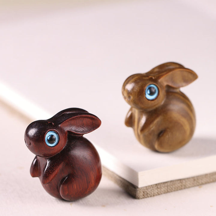 Buddha Stones Petite Feuille Bois de Santal Rouge Bois de Santal Vert Mini Lapin Porte-Bonheur Décoration de Relaxation