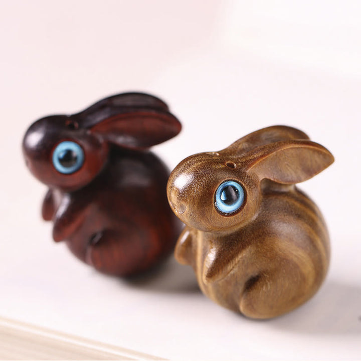 Buddha Stones Petite Feuille Bois de Santal Rouge Bois de Santal Vert Mini Lapin Porte-Bonheur Décoration de Relaxation