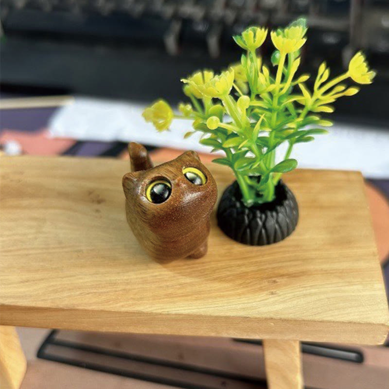 Buddha Stones de santal vert Bois d'ébène Bois de santal Petite feuille Bois de santal rouge Mini chat porte-bonheur Décoration de la paix