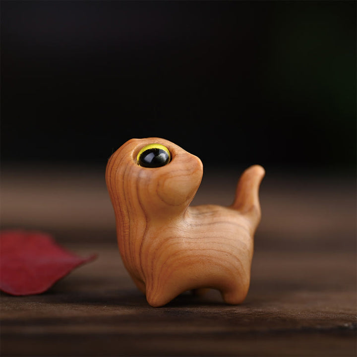 Buddha Stones de santal vert Bois d'ébène Bois de santal Petite feuille Bois de santal rouge Mini chat porte-bonheur Décoration de la paix - Thuja sutchuenensis Yeux jaunes 3*3*2,0 cm - image 16