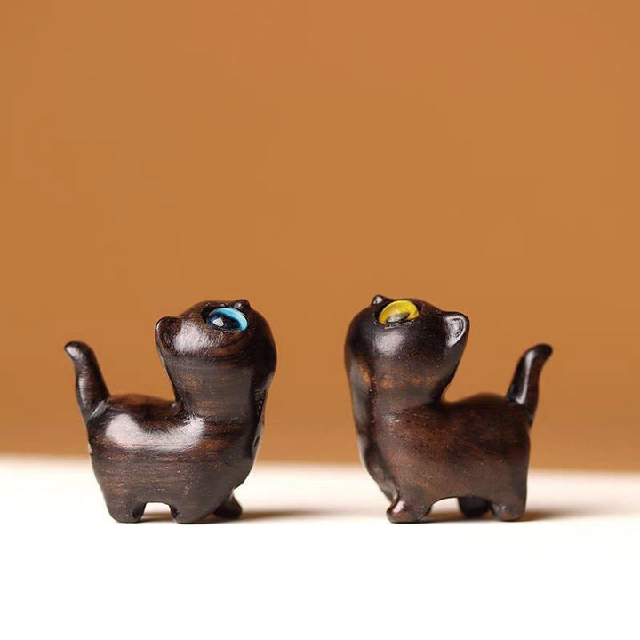 Buddha Stones de santal vert Bois d'ébène Bois de santal Petite feuille Bois de santal rouge Mini chat porte-bonheur Décoration de la paix