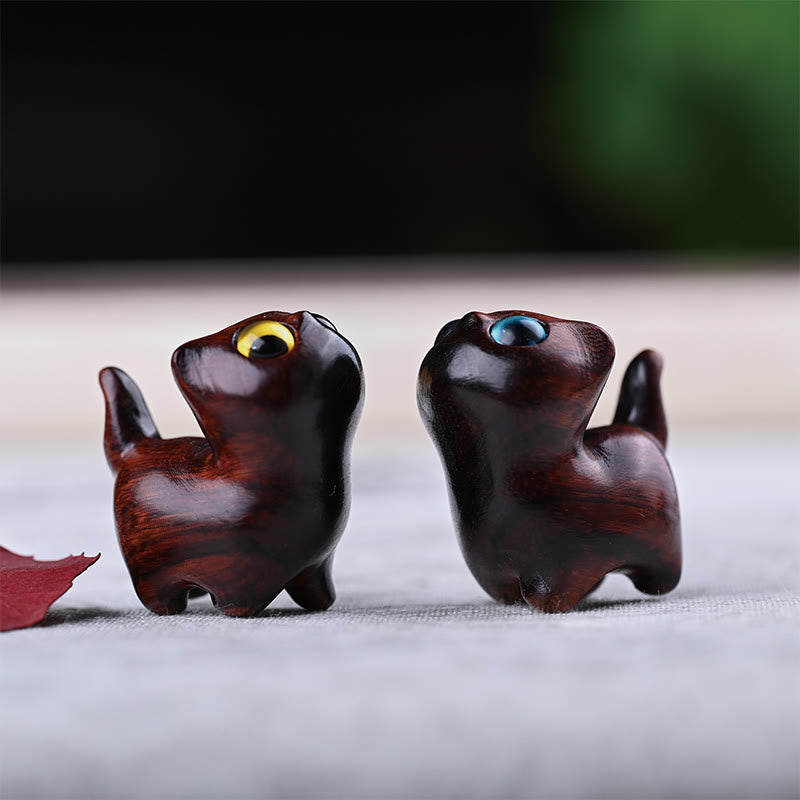 Buddha Stones de santal vert Bois d'ébène Bois de santal Petite feuille Bois de santal rouge Mini chat porte-bonheur Décoration de la paix - 2 Chats en bois de santal rouge à petites feuilles - image 36