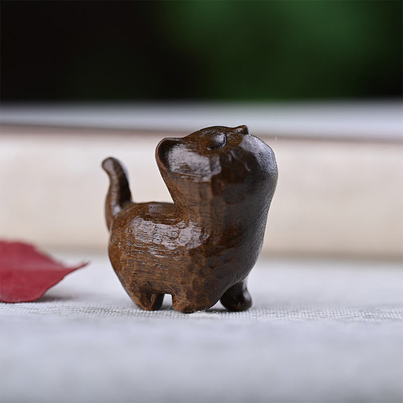 Buddha Stones de santal vert Bois d'ébène Bois de santal Petite feuille Bois de santal rouge Mini chat porte-bonheur Décoration de la paix