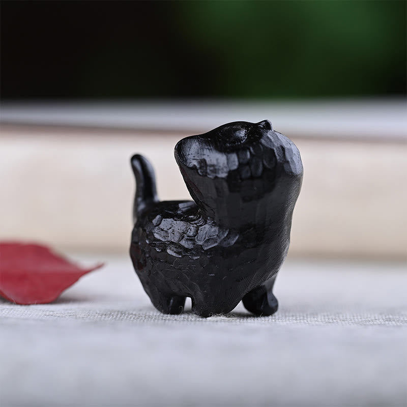 Buddha Stones de santal vert Bois d'ébène Bois de santal Petite feuille Bois de santal rouge Mini chat porte-bonheur Décoration de la paix - Chat en bois d'ébène - image 21