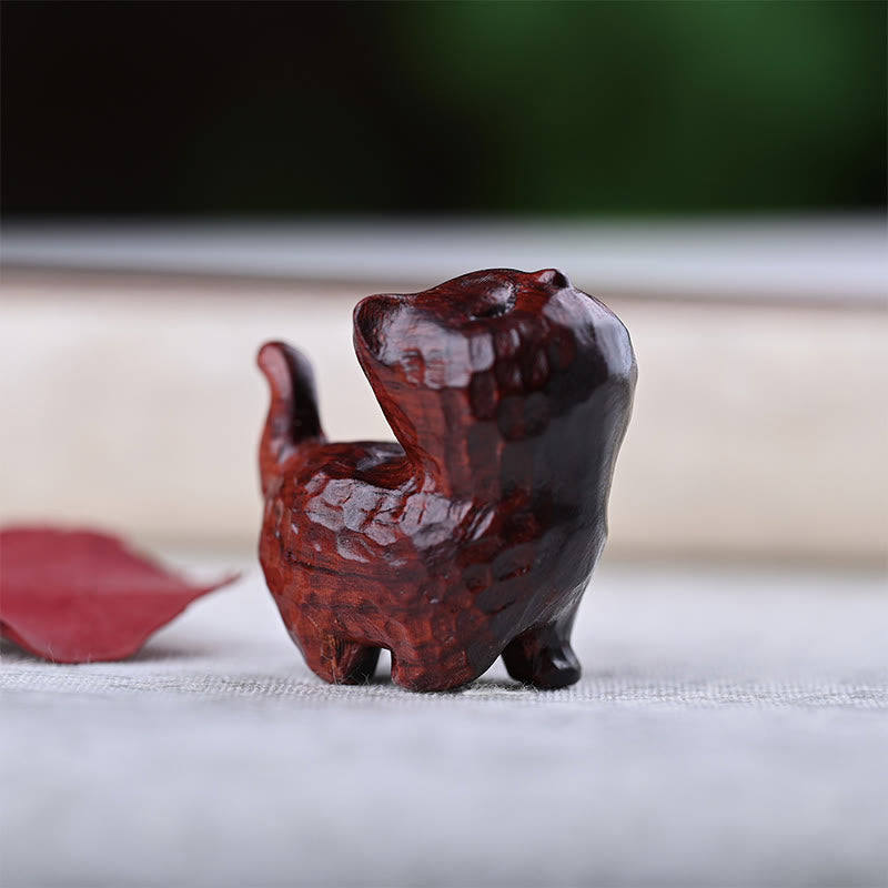 Buddha Stones de santal vert Bois d'ébène Bois de santal Petite feuille Bois de santal rouge Mini chat porte-bonheur Décoration de la paix - Chat en bois de santal rouge à petites feuilles - image 22