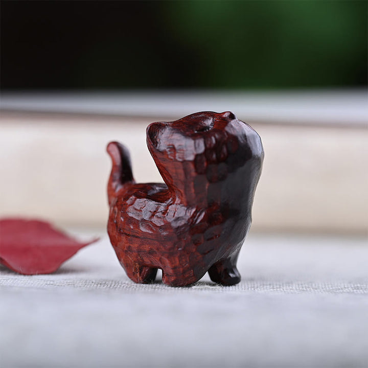 Buddha Stones de santal vert Bois d'ébène Bois de santal Petite feuille Bois de santal rouge Mini chat porte-bonheur Décoration de la paix - Chat en bois de santal rouge à petites feuilles - image 22