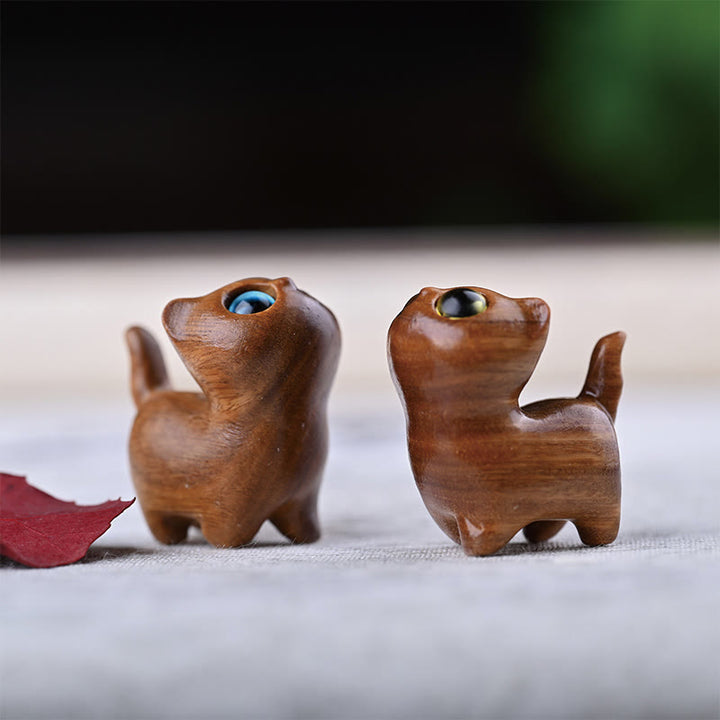 Buddha Stones de santal vert Bois d'ébène Bois de santal Petite feuille Bois de santal rouge Mini chat porte-bonheur Décoration de la paix