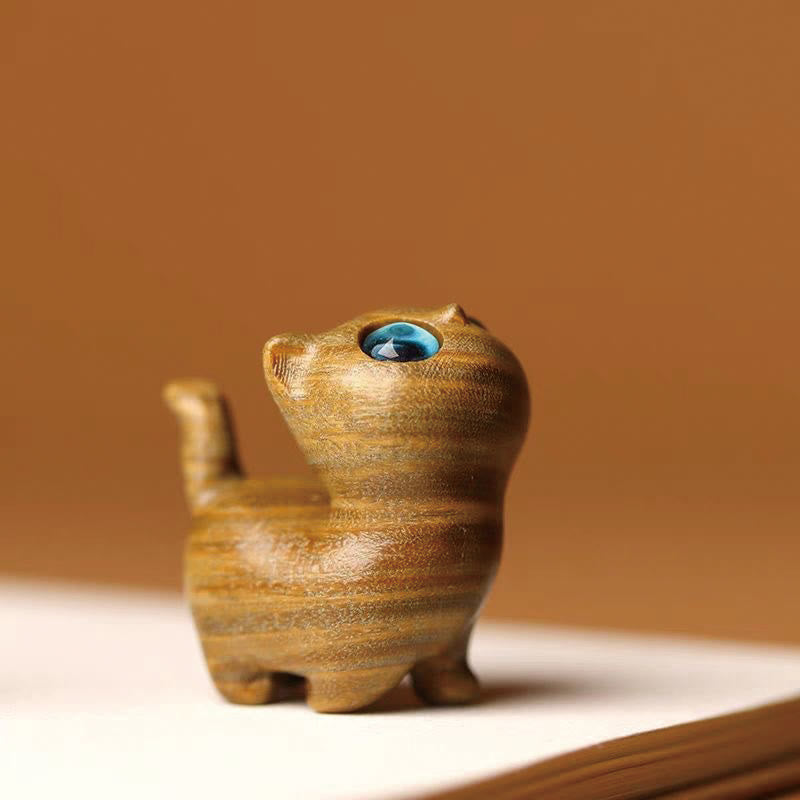 Buddha Stones de santal vert Bois d'ébène Bois de santal Petite feuille Bois de santal rouge Mini chat porte-bonheur Décoration de la paix