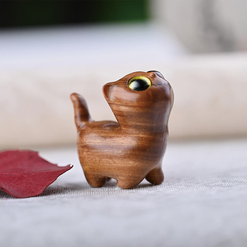 Buddha Stones de santal vert Bois d'ébène Bois de santal Petite feuille Bois de santal rouge Mini chat porte-bonheur Décoration de la paix