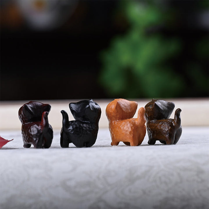 Buddha Stones de santal vert Bois d'ébène Bois de santal Petite feuille Bois de santal rouge Mini chat porte-bonheur Décoration de la paix