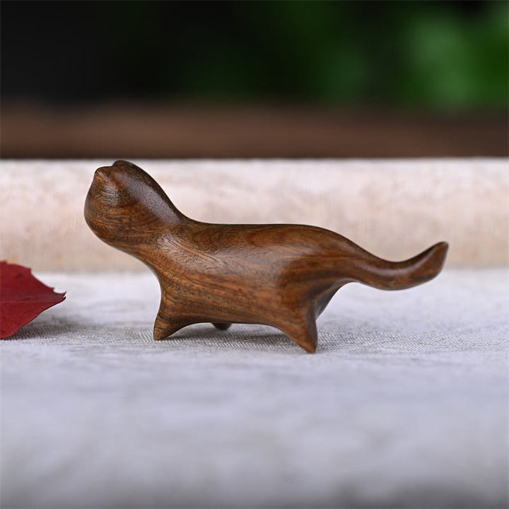 Buddha Stones de santal vert Petite feuille Bois de santal rouge Bois d'ébène Bois arc-en-ciel Mini chat porte-bonheur Décoration positive - image 5
