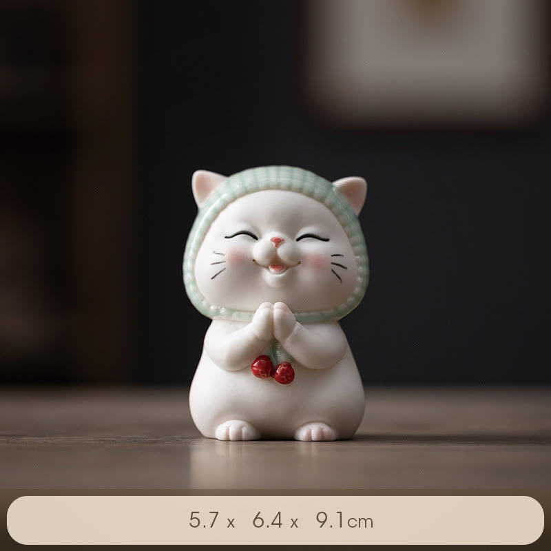 Figurine en céramique représentant un chat porte-bonheur en écharpe, Buddha Stones - image 11