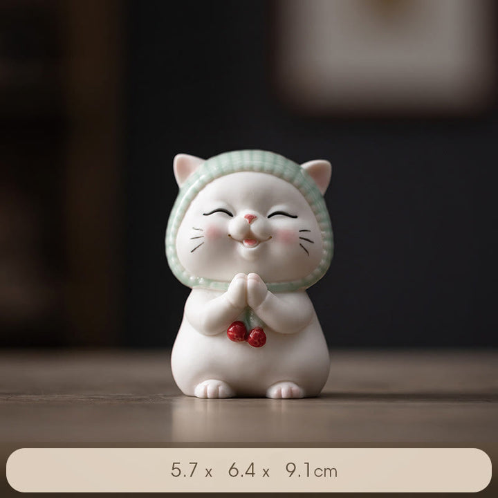 Figurine en céramique représentant un chat porte-bonheur en écharpe, Buddha Stones - image 10
