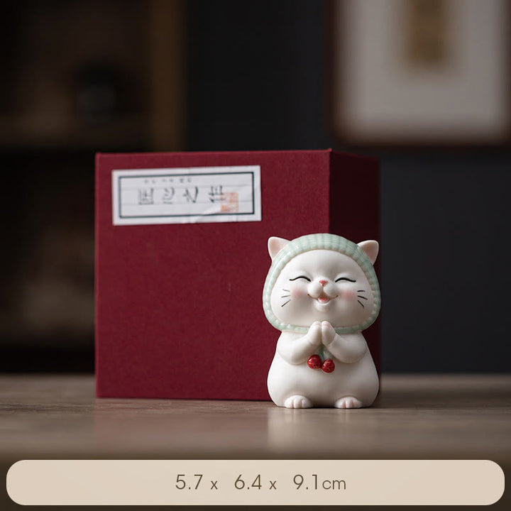 Figurine en céramique représentant un chat porte-bonheur en écharpe, Buddha Stones - Chat (coffret cadeau) - image 20