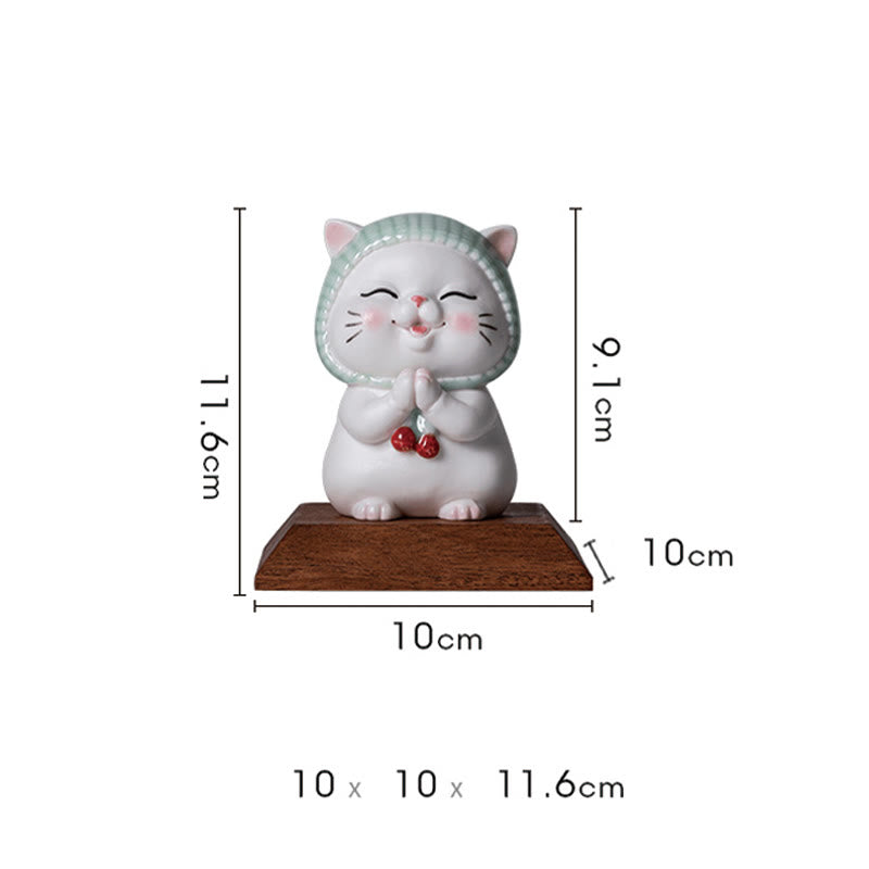 Figurine en céramique représentant un chat porte-bonheur en écharpe, Buddha Stones - image 18